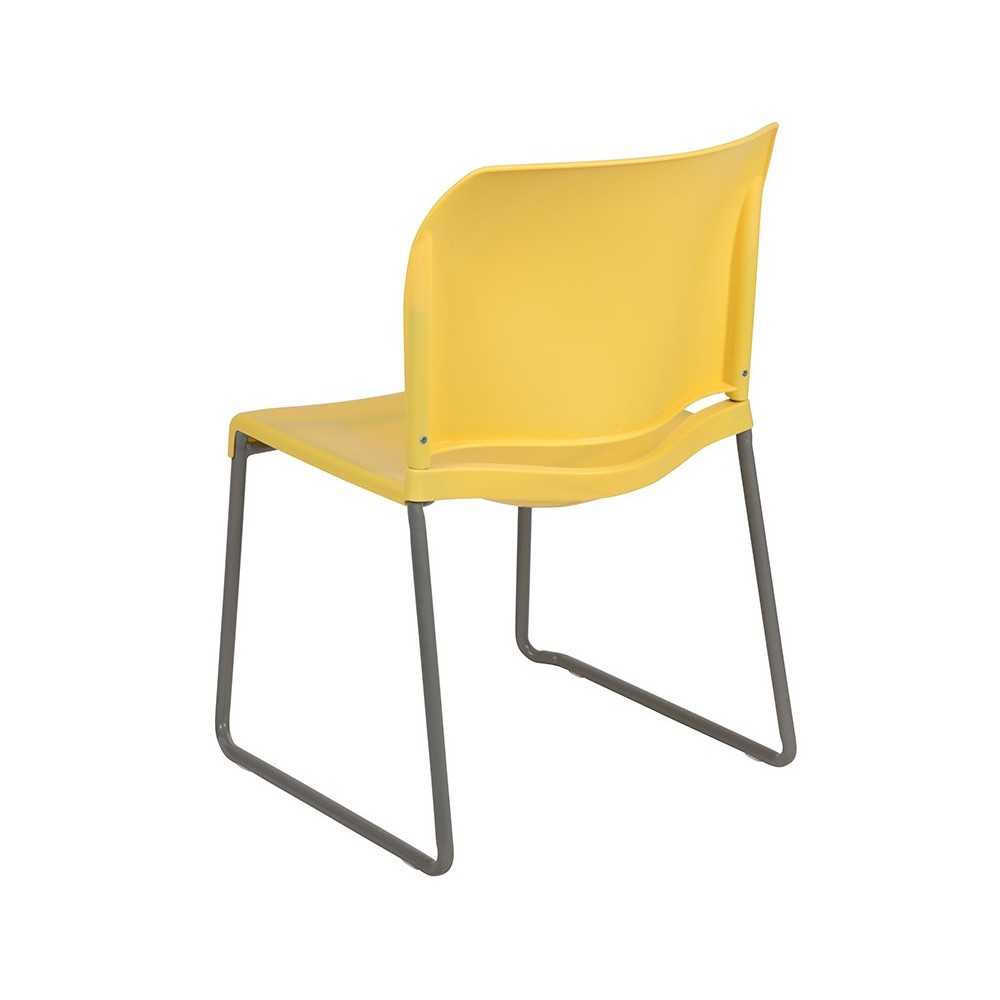 880 lb. Capacity Yellow Full Back Contoured Stack Chair with Gray Powder Coated Sled Base