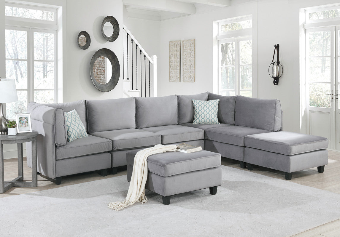 Lilola Home Zelmira Gray Velvet 7Pc Modular Sectional Sofa