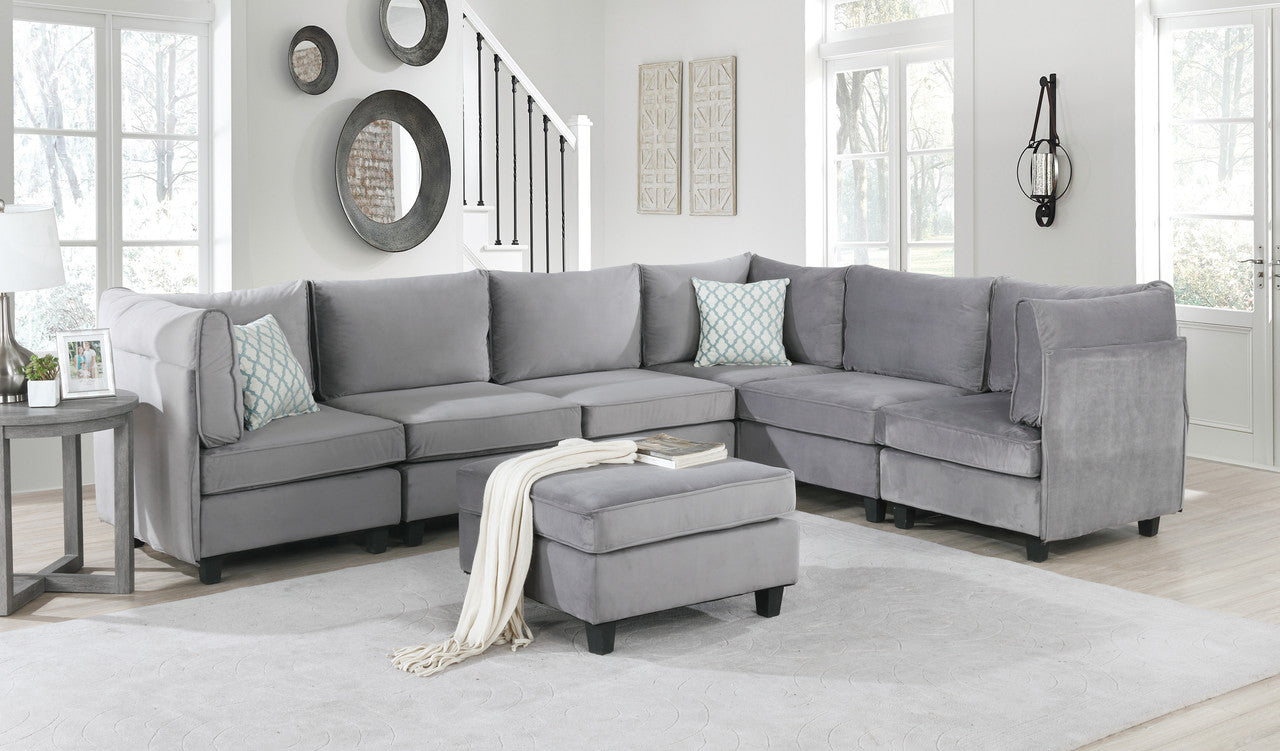 Lilola Home Simona Gray Velvet 7Pc Modular Sectional Sofa