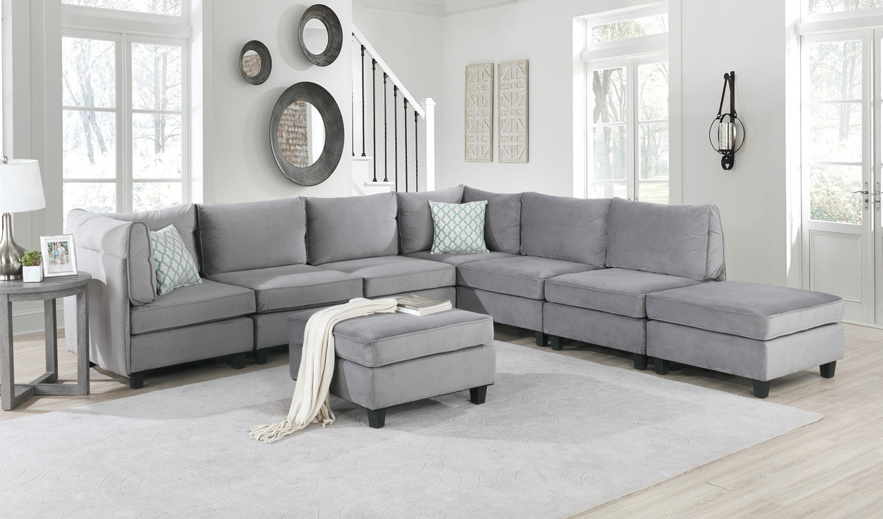 Lilola Home Zelmira Gray Velvet 8Pc Modular Sectional Sofa