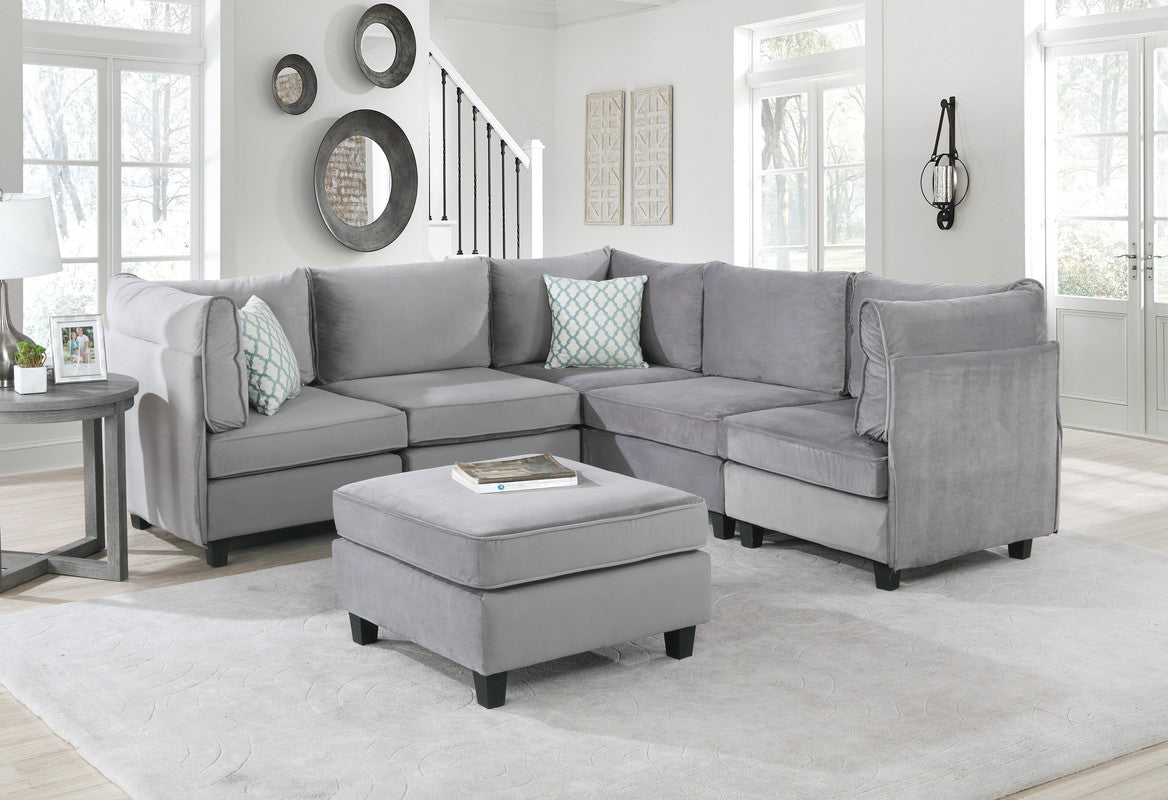Lilola Home Zelmira Gray Velvet 6Pc Modular Sectional Sofa