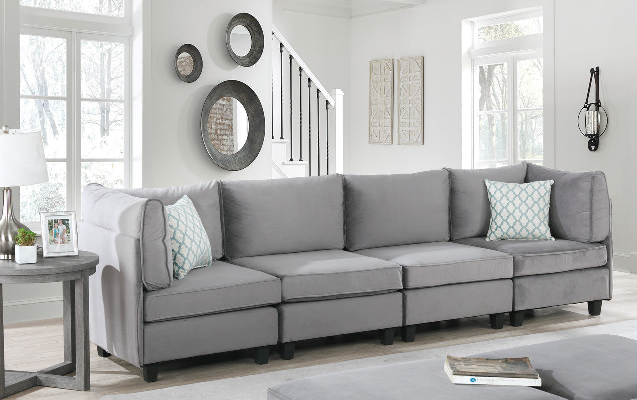 Lilola Home Zelmira Gray Velvet 4Pc Sofa