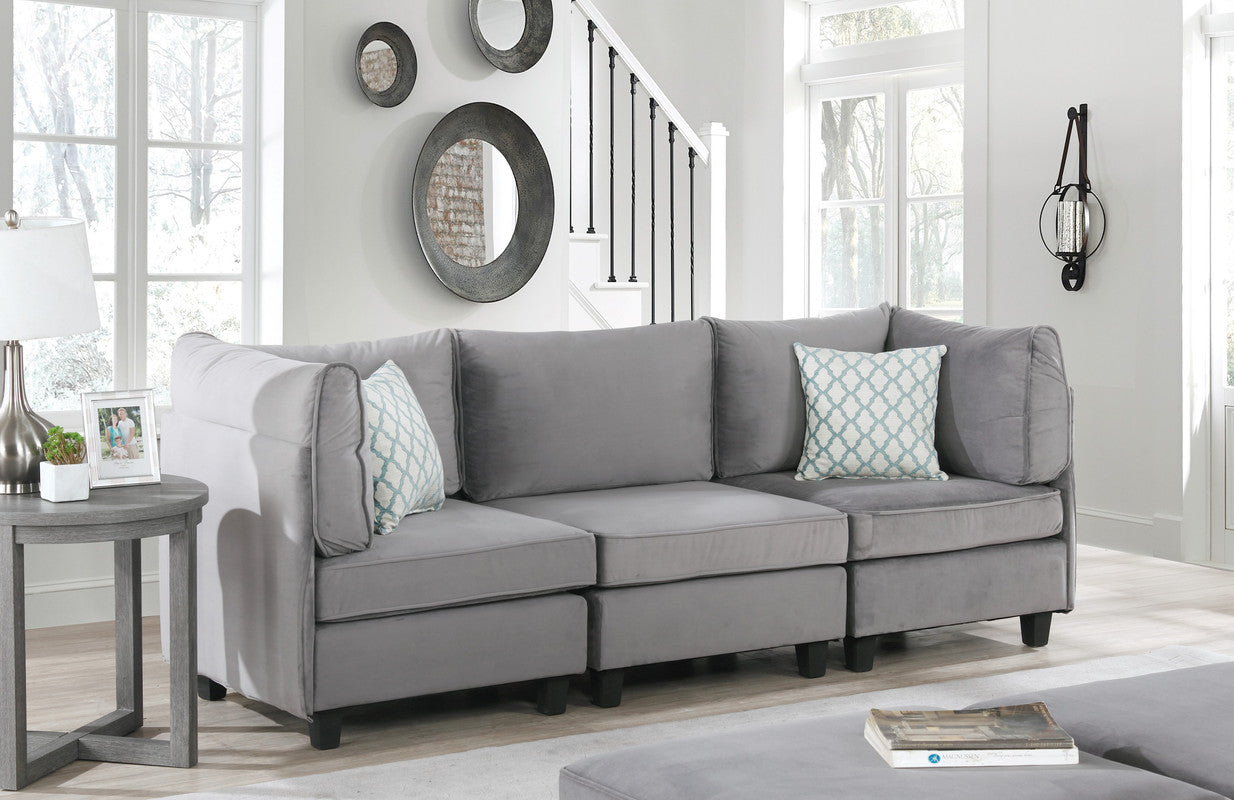 Lilola Home Zelmira Gray Velvet 3Pc Sofa