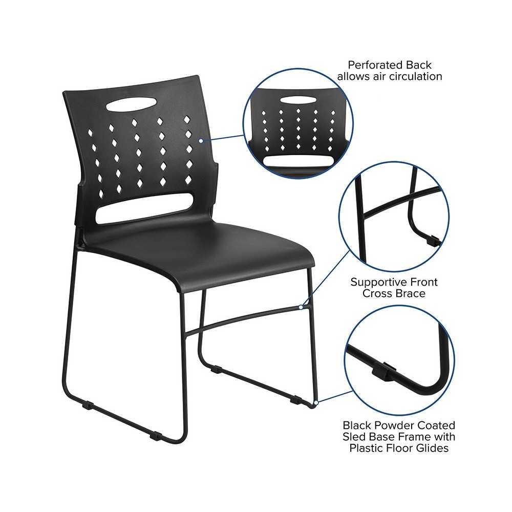 881 lb. Capacity Black Sled Base Stack Chair with Air-Vent Back