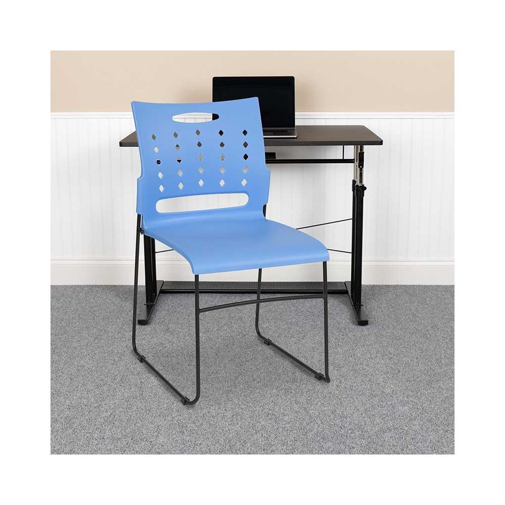 881 lb. Capacity Blue Sled Base Stack Chair with Air-Vent Back