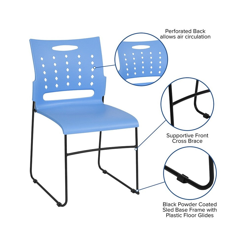 881 lb. Capacity Blue Sled Base Stack Chair with Air-Vent Back