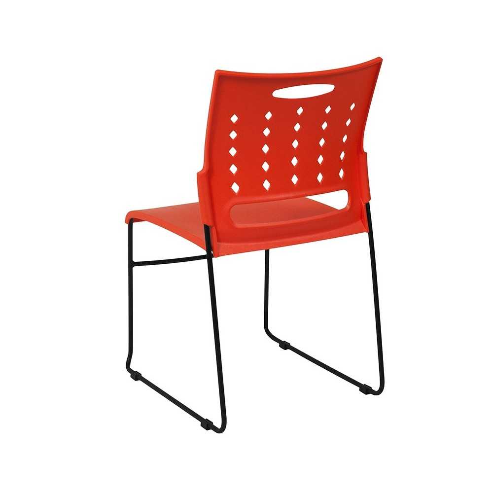 881 lb. Capacity Orange Sled Base Stack Chair with Air-Vent Back