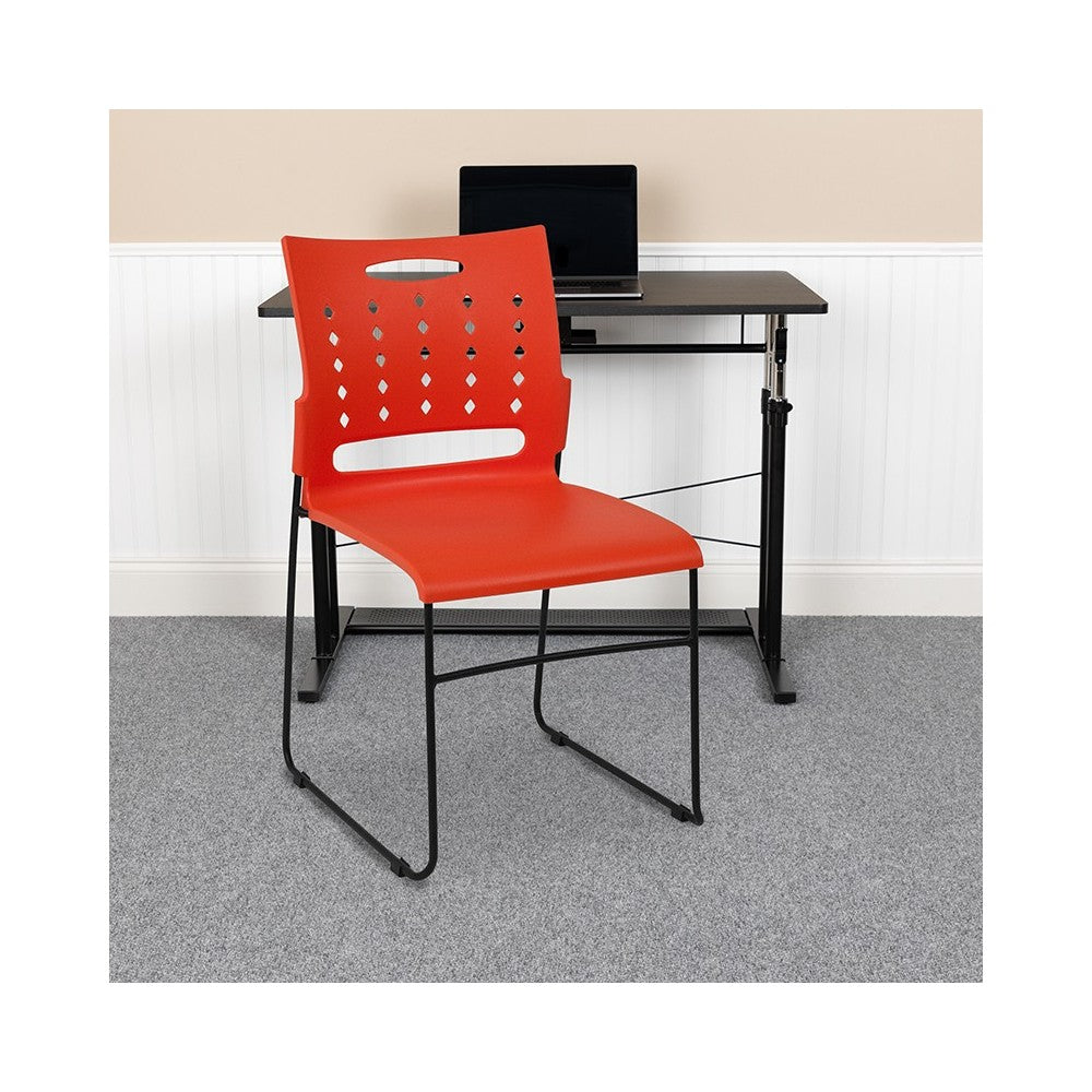 881 lb. Capacity Orange Sled Base Stack Chair with Air-Vent Back