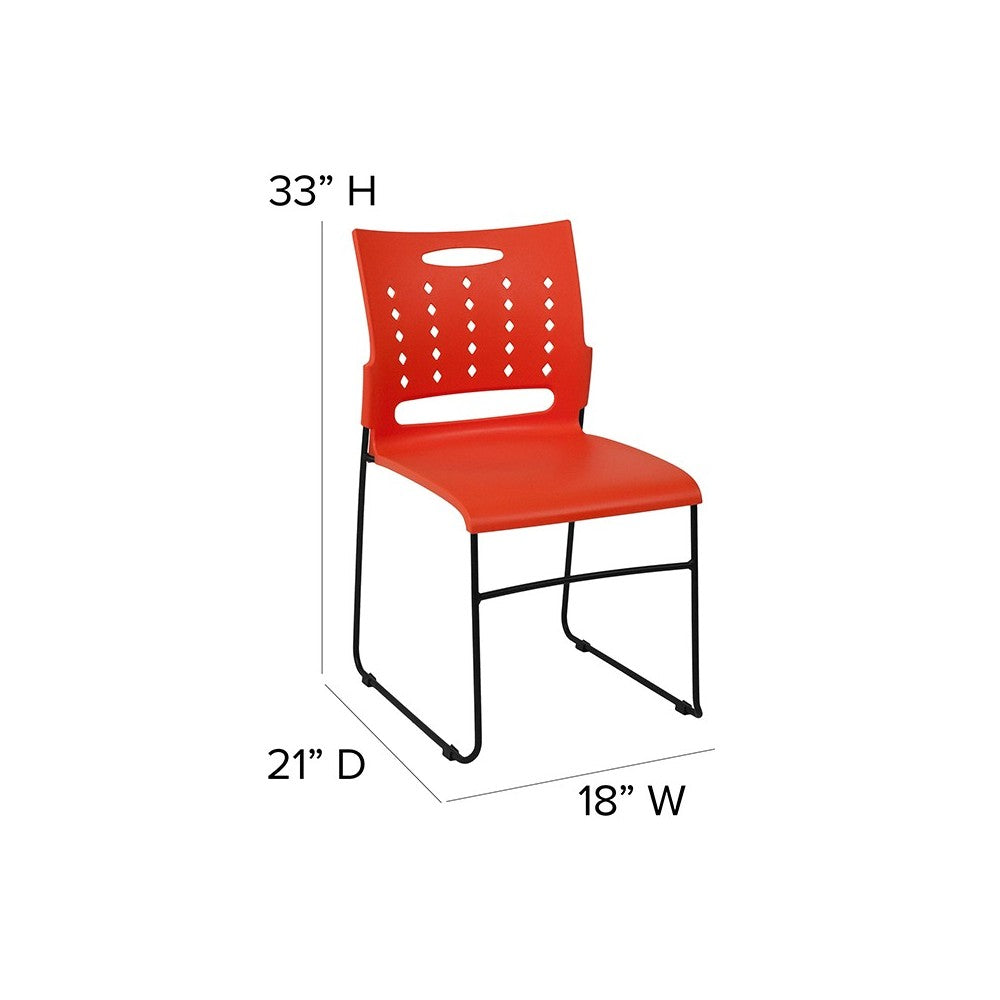 881 lb. Capacity Orange Sled Base Stack Chair with Air-Vent Back