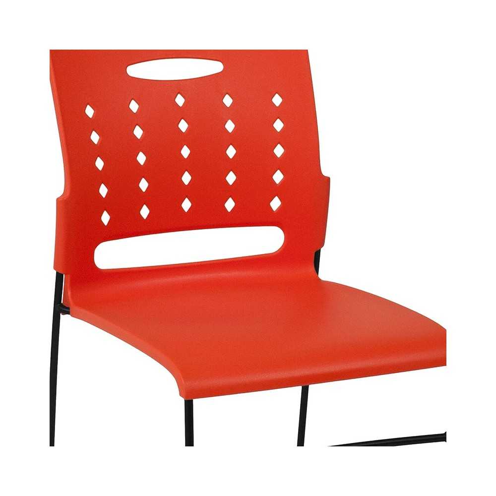 881 lb. Capacity Orange Sled Base Stack Chair with Air-Vent Back