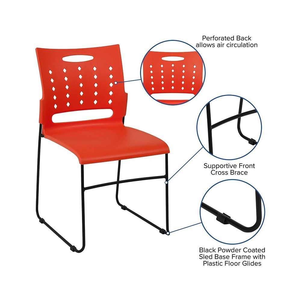 881 lb. Capacity Orange Sled Base Stack Chair with Air-Vent Back