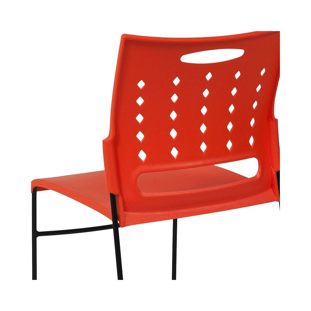 881 lb. Capacity Orange Sled Base Stack Chair with Air-Vent Back