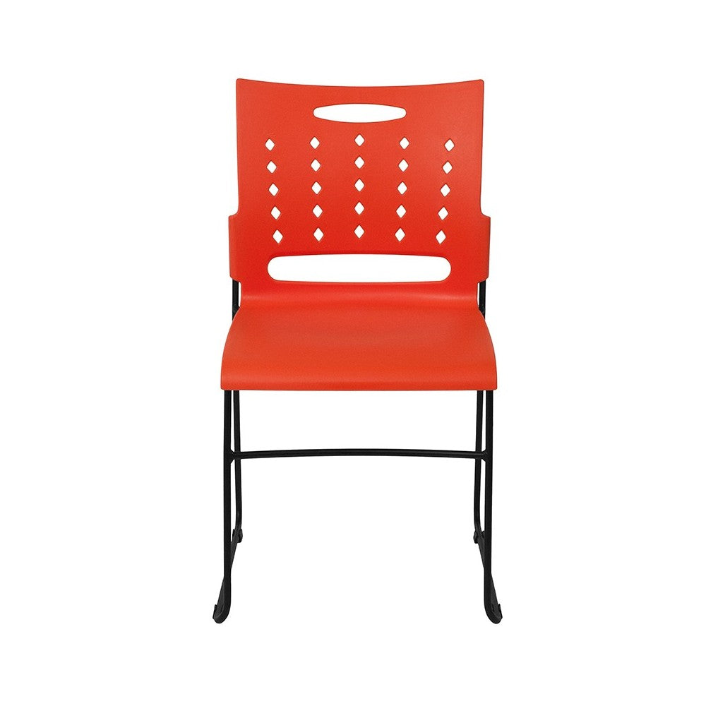 881 lb. Capacity Orange Sled Base Stack Chair with Air-Vent Back