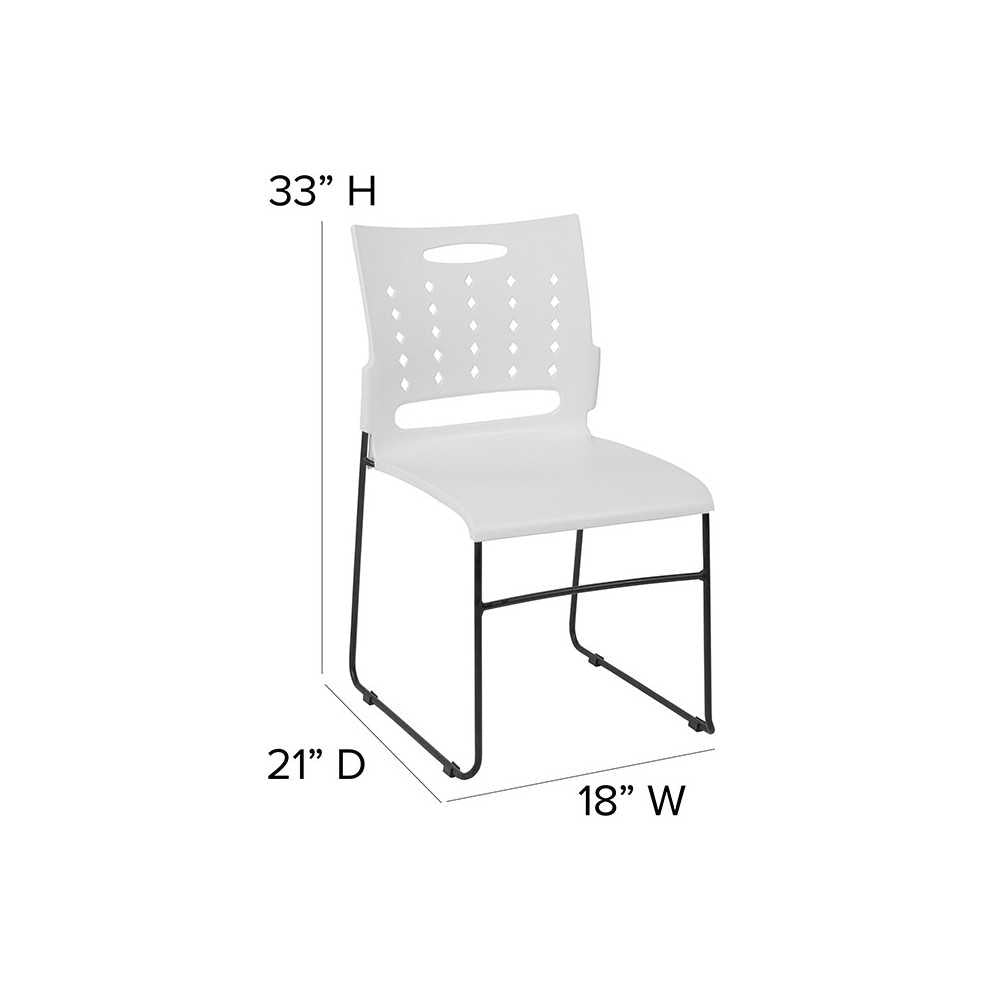 881 lb. Capacity White Sled Base Stack Chair with Air-Vent Back