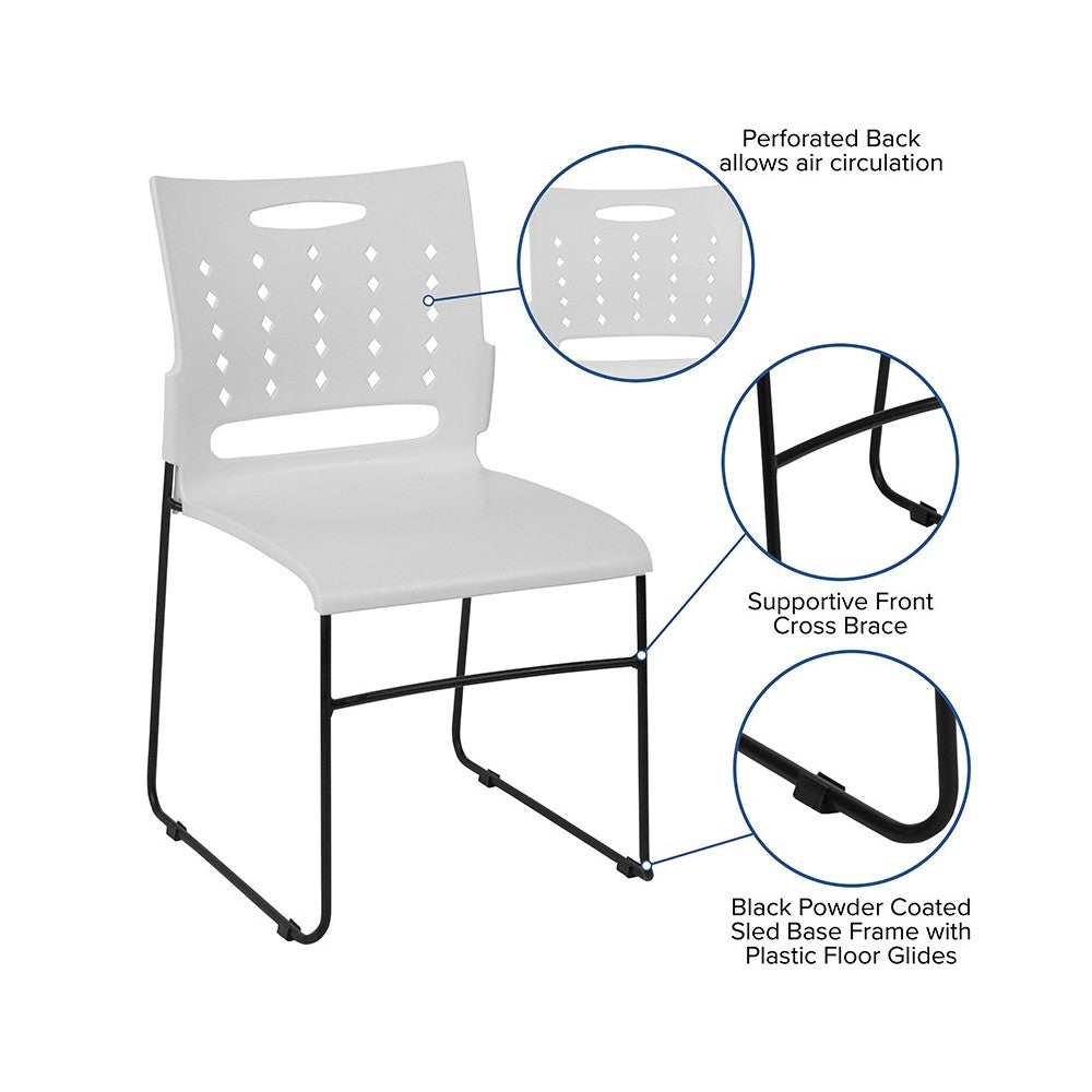 881 lb. Capacity White Sled Base Stack Chair with Air-Vent Back