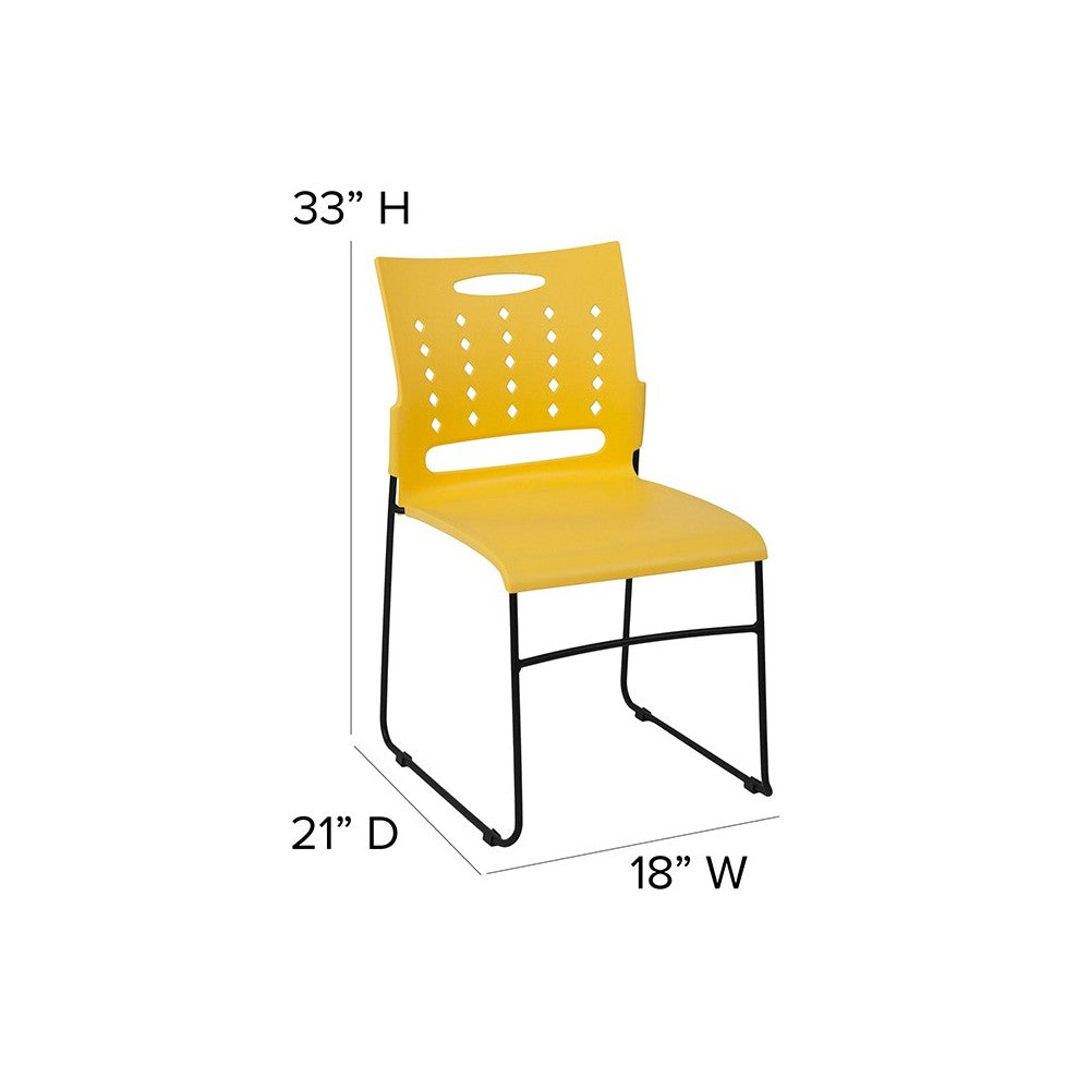 881 lb. Capacity Yellow Sled Base Stack Chair with Air-Vent Back