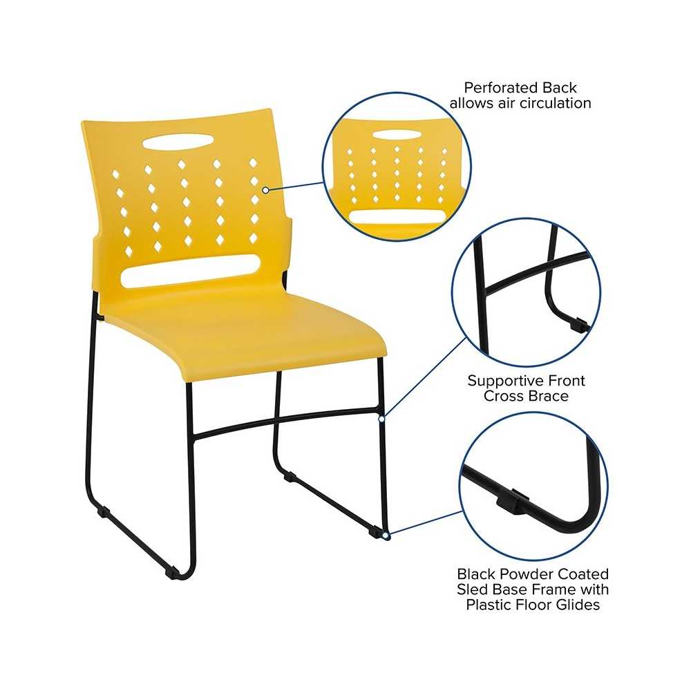 881 lb. Capacity Yellow Sled Base Stack Chair with Air-Vent Back