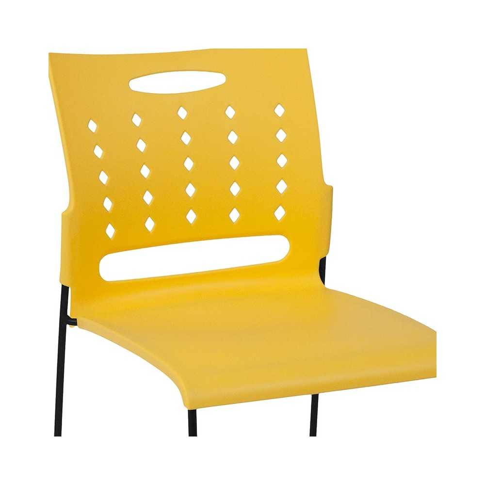 881 lb. Capacity Yellow Sled Base Stack Chair with Air-Vent Back