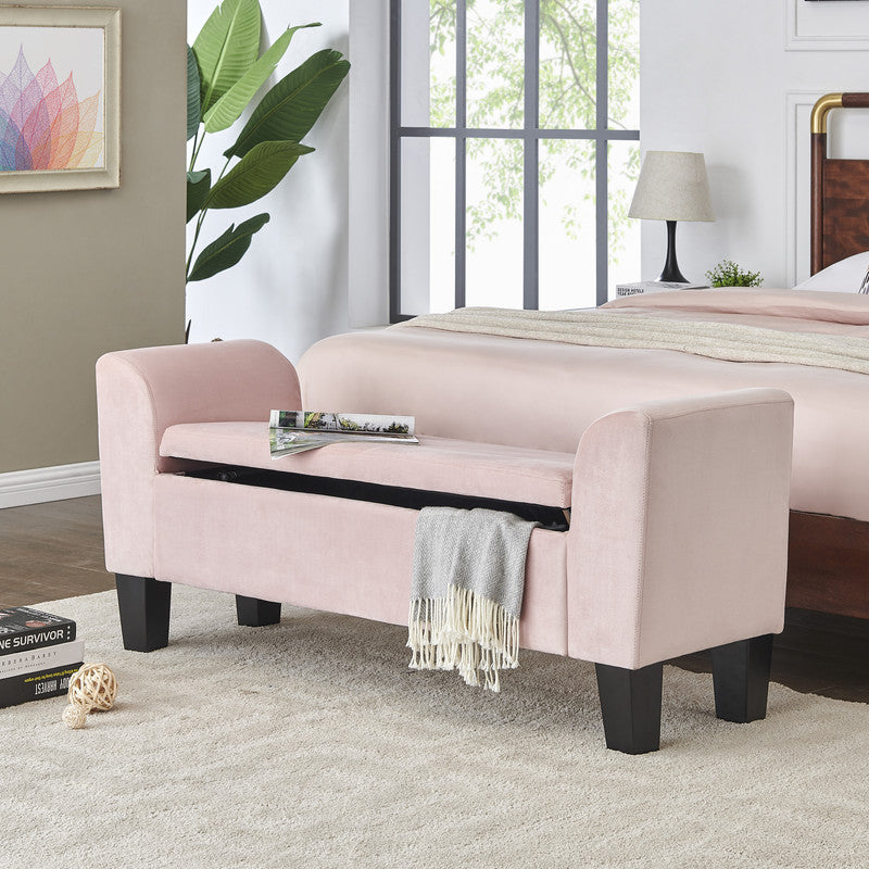 Lilola Home Mila Pink Velvet Ottoman Bench with Storage