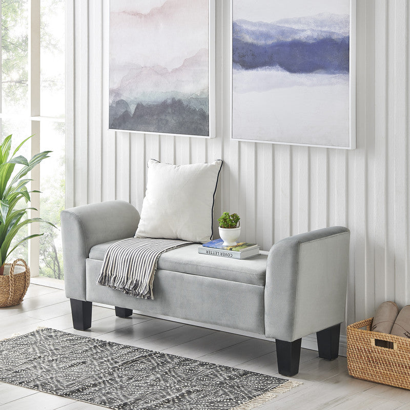 Lilola Home Mila Gray Velvet Ottoman Bench with Storage