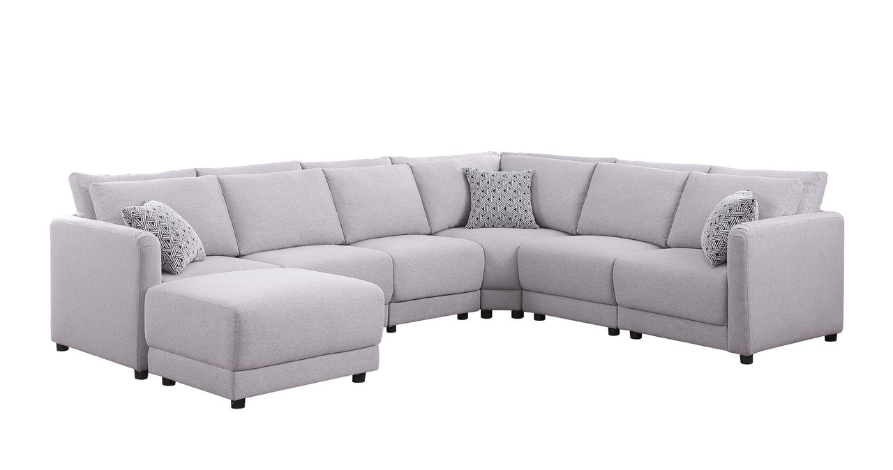 Penelope Light Gray Linen Reversible 7PC Modular Sectional, Ottoman, 89126-1B