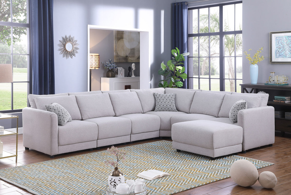 Penelope Light Gray Linen Reversible 7PC Modular Sectional, Ottoman, 89126-1B