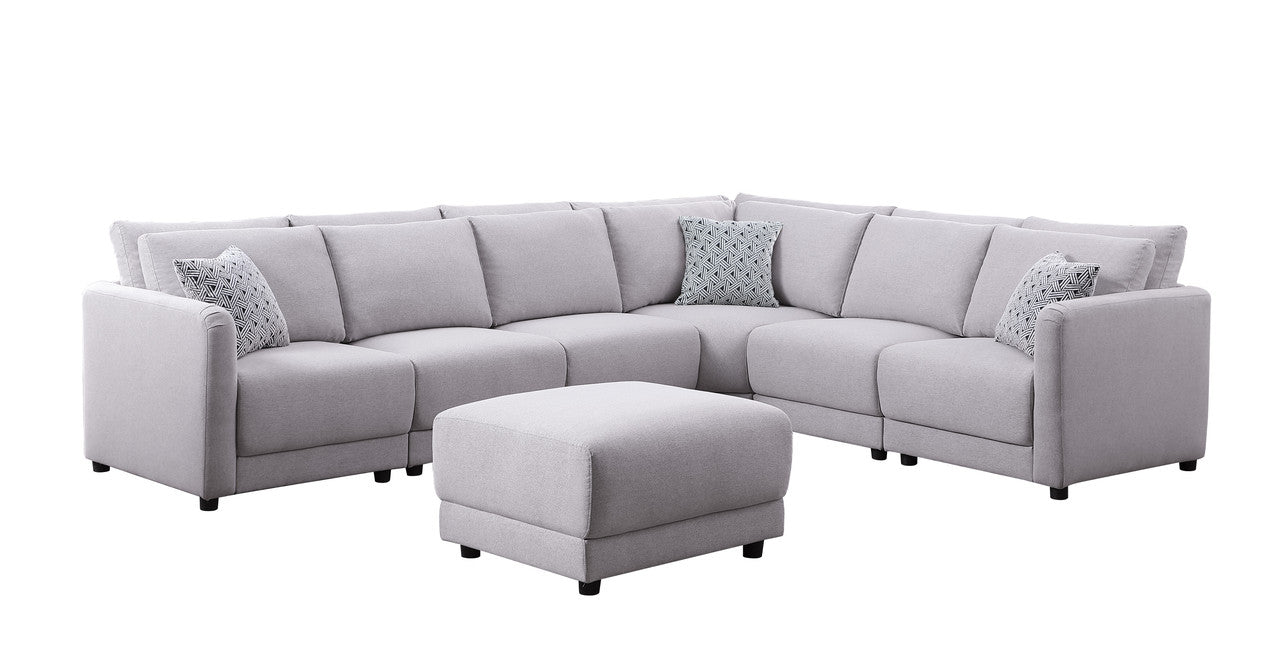 Penelope Light Gray Linen Reversible 7PC Modular Sectional, Ottoman, 89126-1B