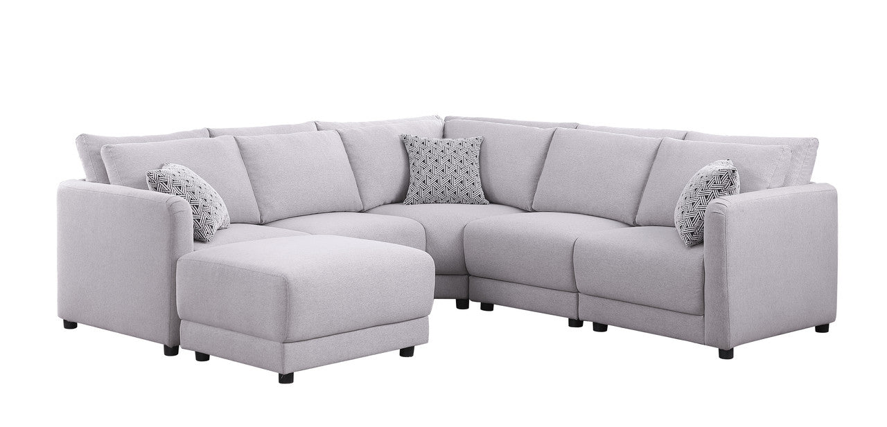 Penelope Light Gray Linen Reversible L-Shape Sectional Sofa, Ottoman, 89126-11B