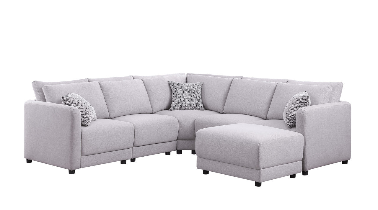 Penelope Light Gray Linen Reversible L-Shape Sectional Sofa, Ottoman, 89126-11B