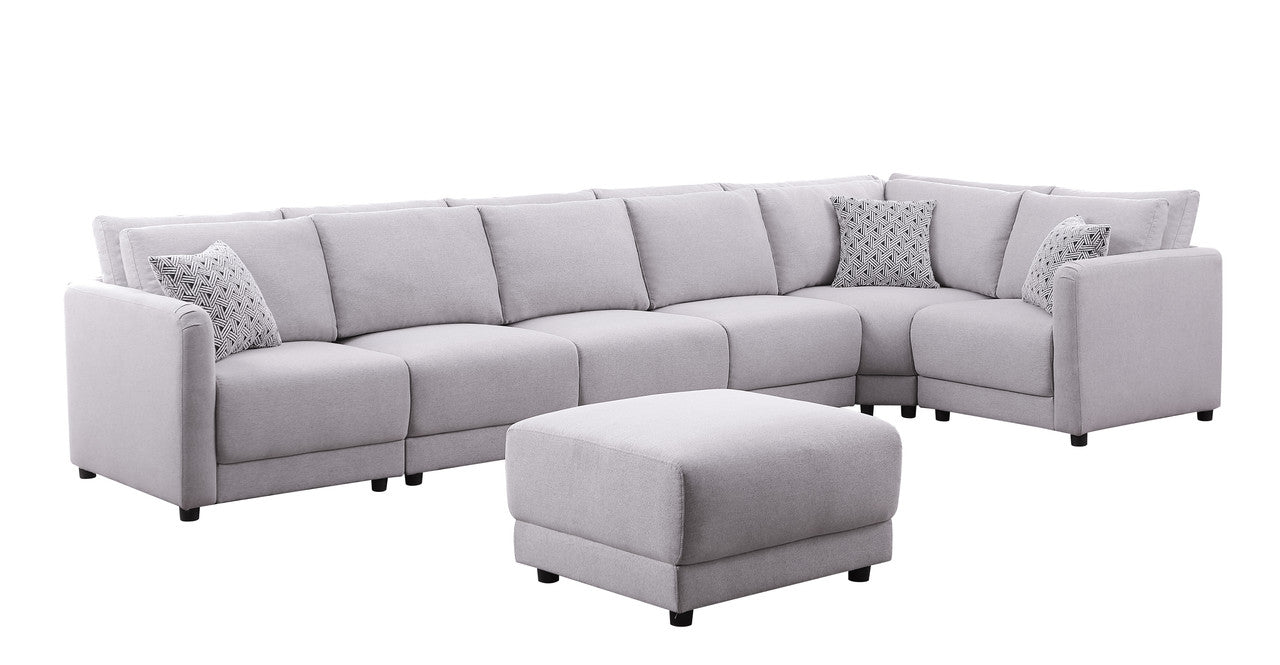 Penelope Light Gray Linen Reversible 7PC Modular Sectional, Ottoman, 89126-1B