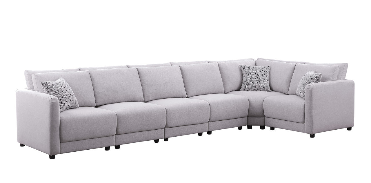 Penelope Light Gray Linen Reversible 6PC Modular Sectional Sofa with Pillows