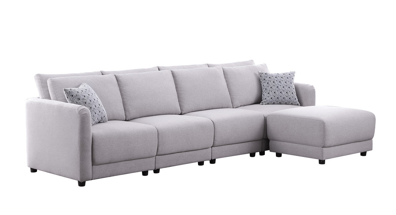Penelope Light Gray Linen Fabric 4-Seater Sofa with Ottoman, 89126-8B