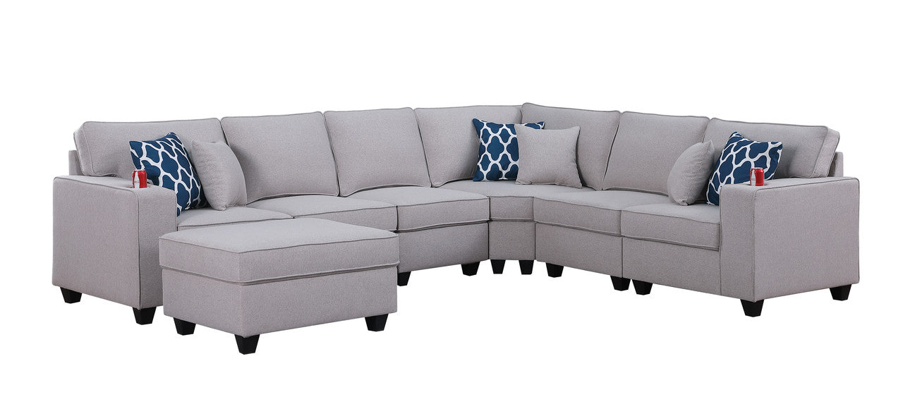 Cooper Light Gray Linen 7Pc Reversible L-Shape Sectional Sofa, Ottoman, 89131-2B
