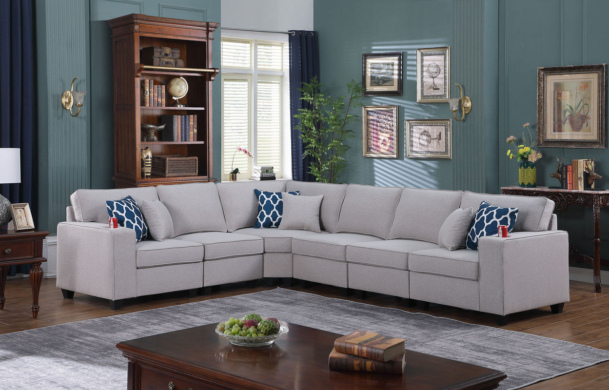 Cooper Light Gray Linen 6Pc Reversible L-Shape Sectional, Cupholder, 89131-4A