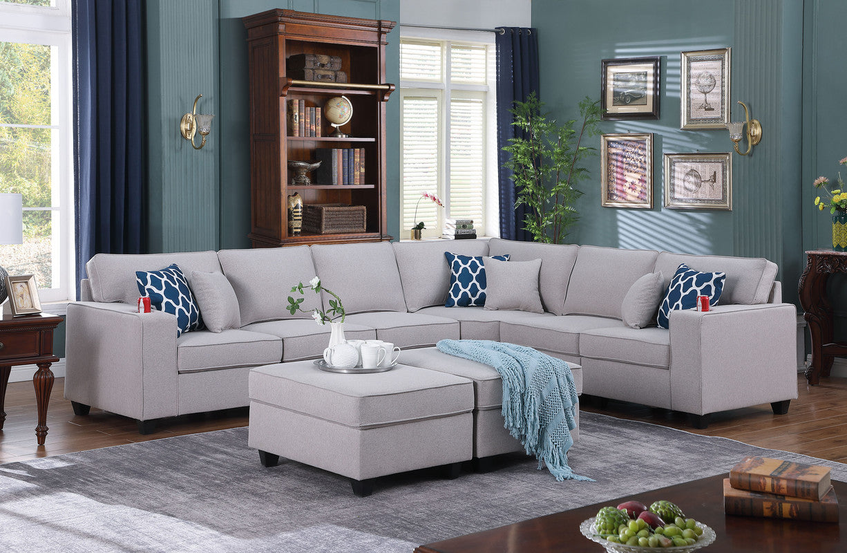 Cooper Light Gray Linen 8Pc Reversible L-Shape Sectional, Ottomans, 89131-5A