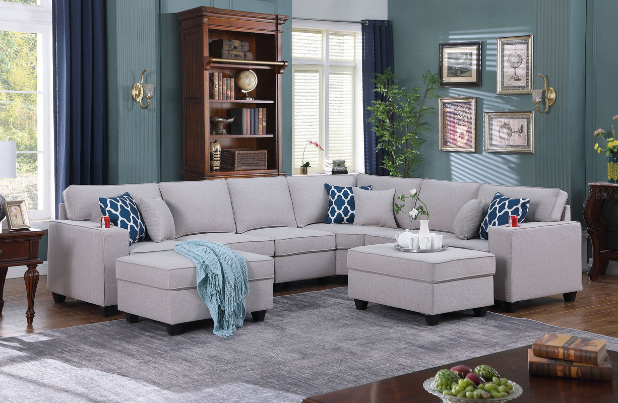 Cooper Light Gray Linen 8Pc Reversible L-Shape Sectional, Ottomans, 89131-5B