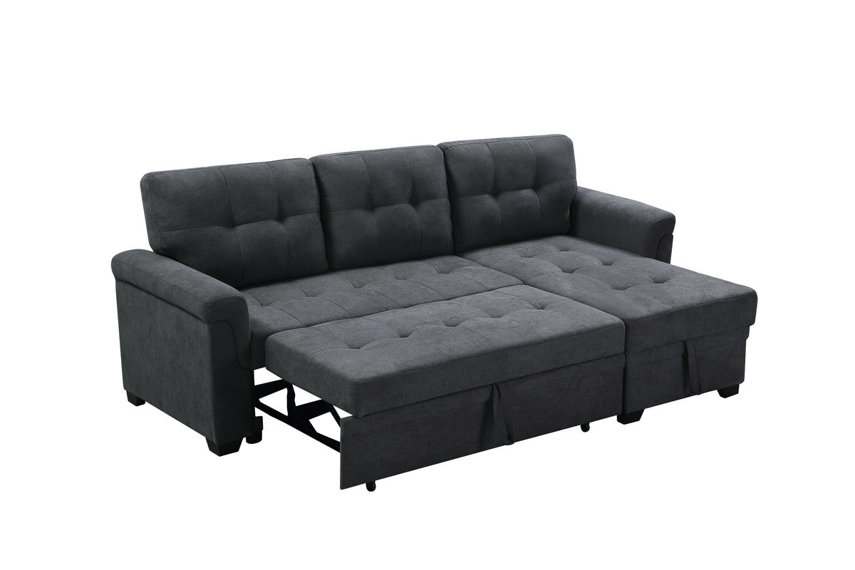 Lucca Dark Gray Fabric Reversible Sectional Sleeper Sofa Chaise with Storage
