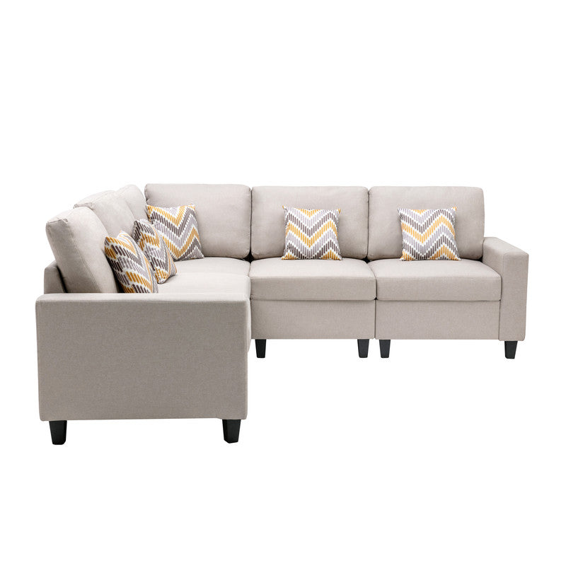Nolan Beige Linen 5Pc Reversible Sectional Sofa, Interchangeable Legs