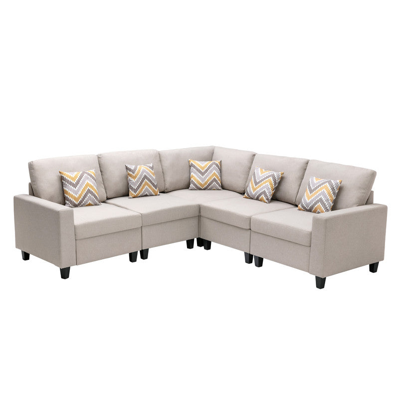 Nolan Beige Linen 5Pc Reversible Sectional Sofa, Interchangeable Legs
