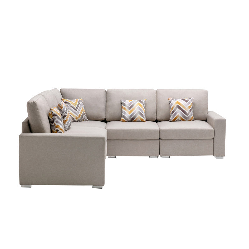 Nolan Beige Linen 5Pc Reversible Sectional Sofa, Interchangeable Legs