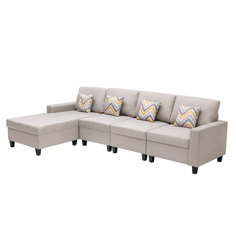 Nolan Beige Linen 4Pc Reversible Sectional, Interchangeable Legs, 89420-11A