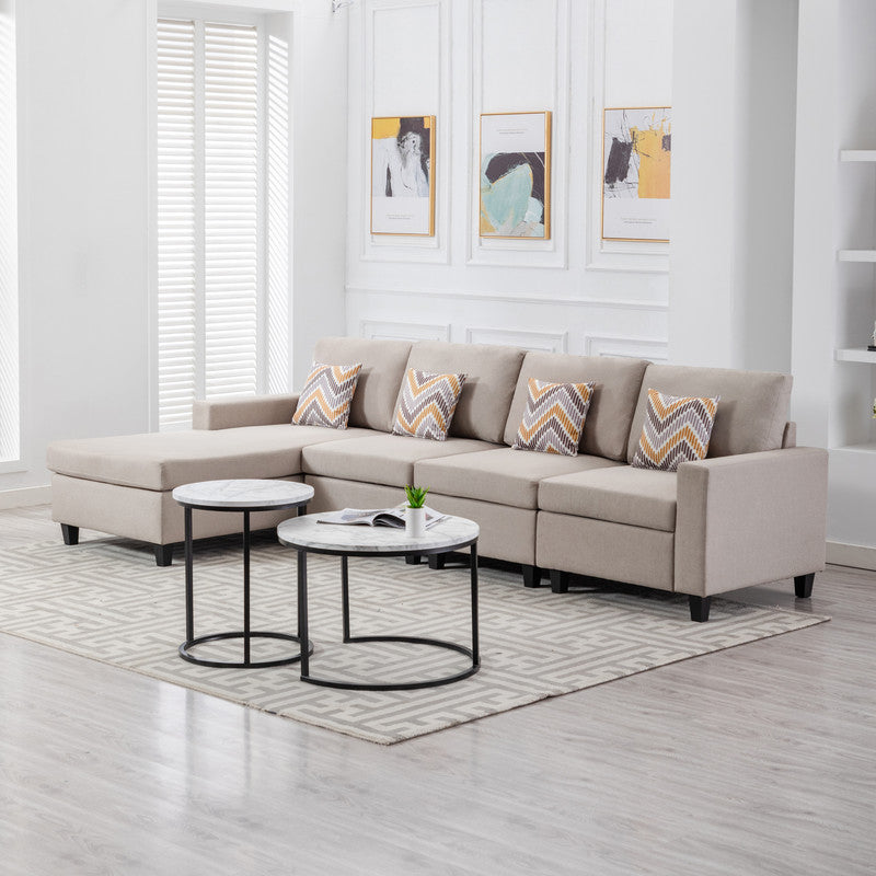 Nolan Beige Linen 4Pc Reversible Sectional, Interchangeable Legs, 89420-11A