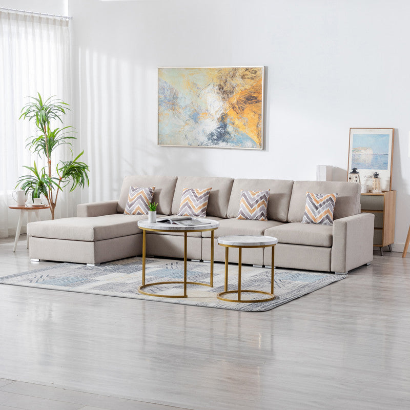 Nolan Beige Linen 4Pc Reversible Sectional, Interchangeable Legs, 89420-11A