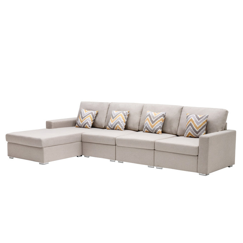 Nolan Beige Linen 4Pc Reversible Sectional, Interchangeable Legs, 89420-11A