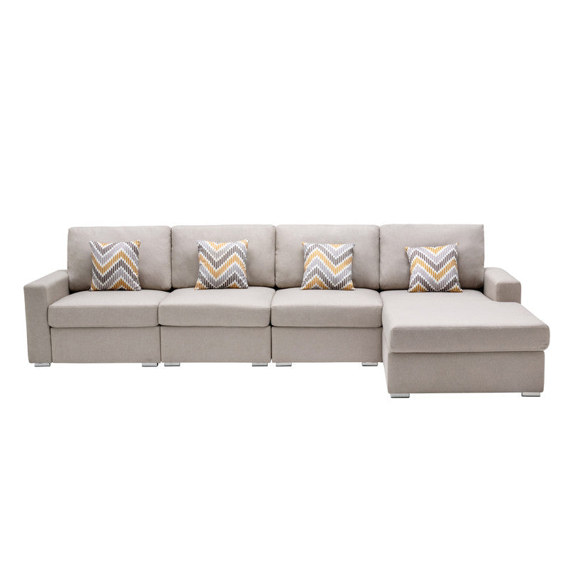 Nolan Beige Linen 4Pc Reversible Sectional, Interchangeable Legs, 89420-11B