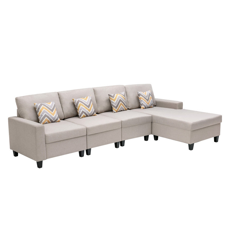 Nolan Beige Linen 4Pc Reversible Sectional, Interchangeable Legs, 89420-11B