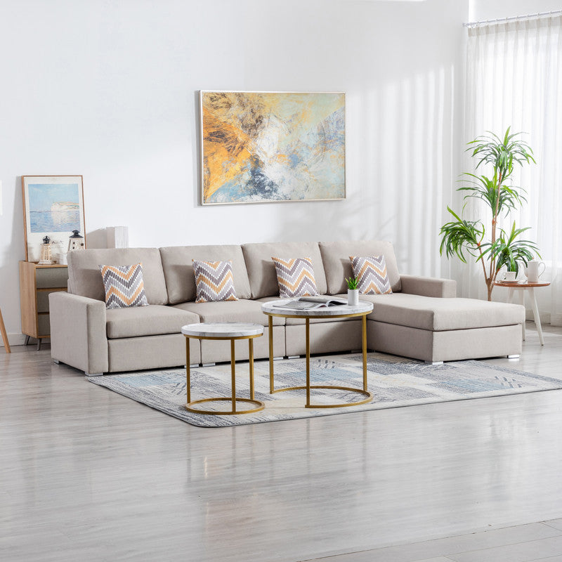 Nolan Beige Linen 4Pc Reversible Sectional, Interchangeable Legs, 89420-11B