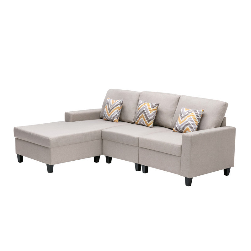 Nolan Beige Linen 3Pc Reversible Sectional, Interchangeable Legs, 89420-12A