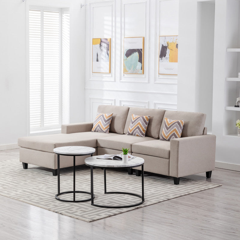 Nolan Beige Linen 3Pc Reversible Sectional, Interchangeable Legs, 89420-12A