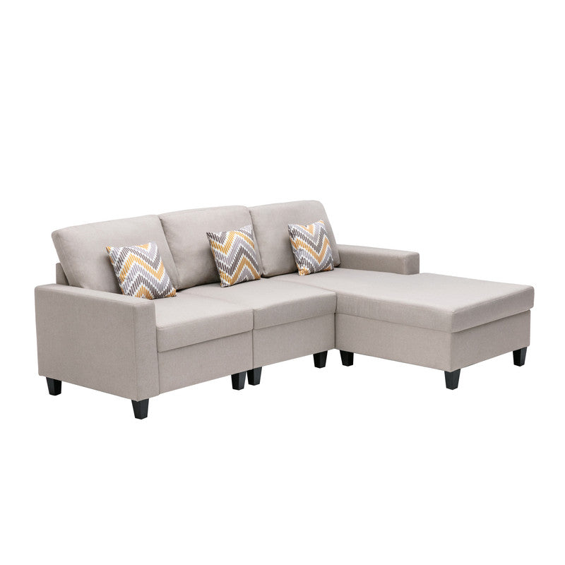 Nolan Beige Linen 3Pc Reversible Sectional, Interchangeable Legs, 89420-12B